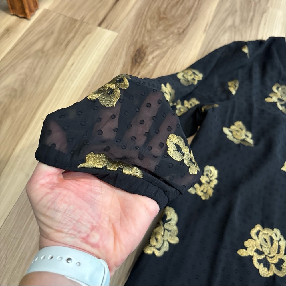 CAbi Floral Dress Large Embroidered Swiss Dot Special Occassion Black Gold - Picture 5 of 11
